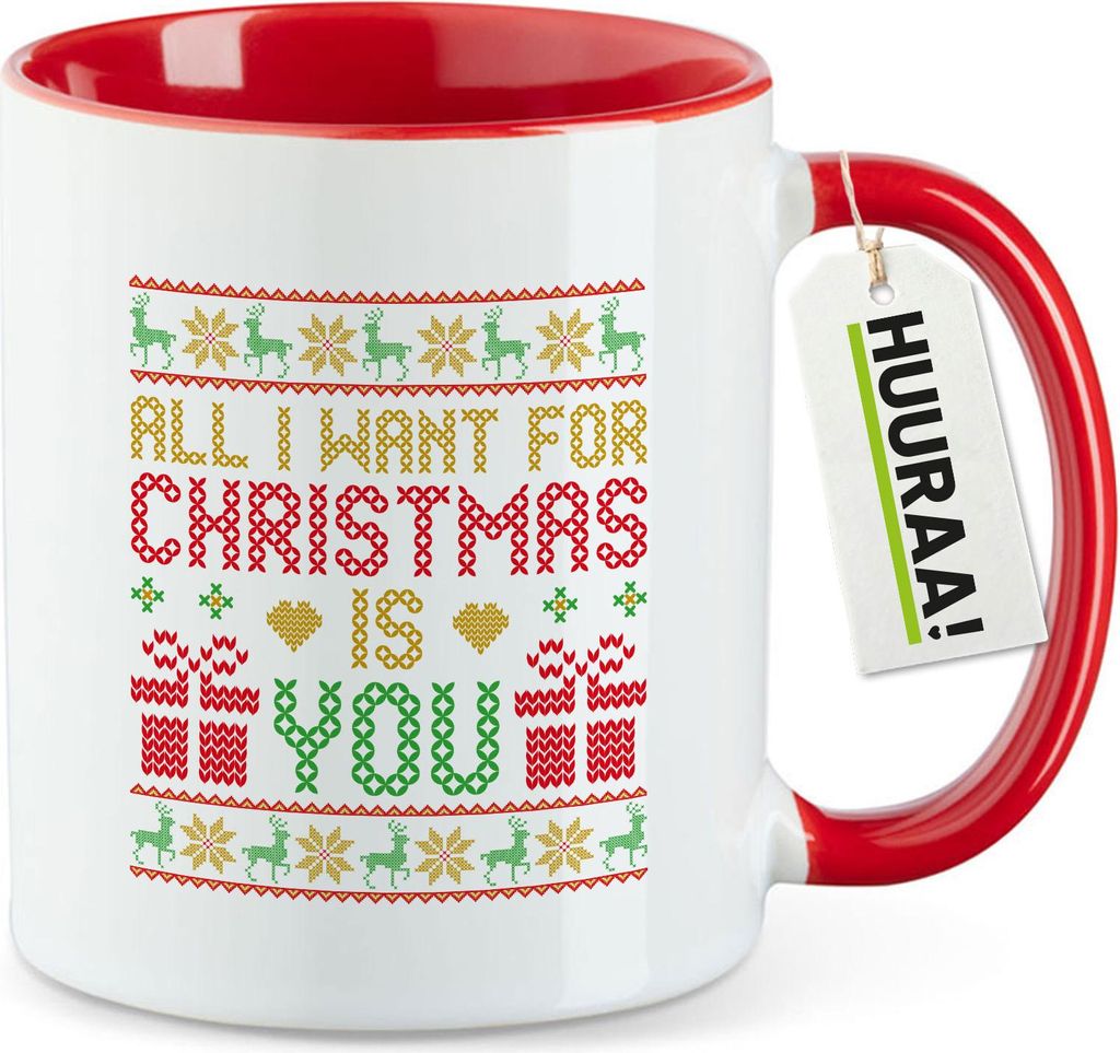 Huuraa Kaffeetasse Ugly Christmas All I want is you 330ml Rot Keramik Kaffeebecher Geschenkidee