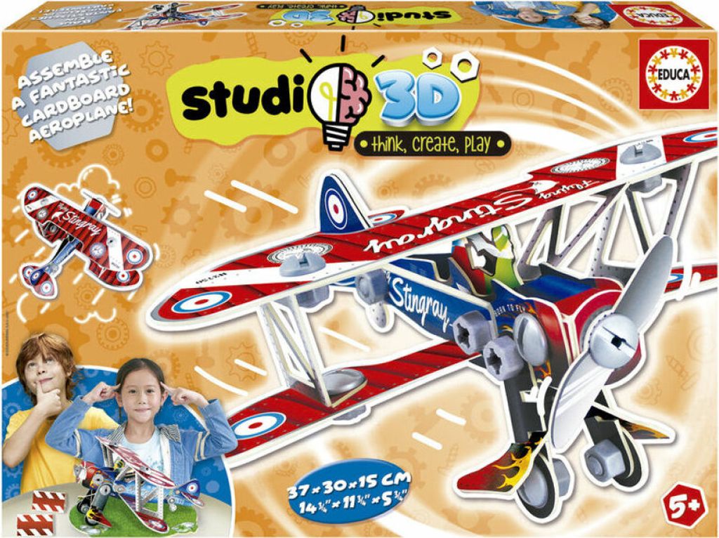 Educa - Studio 3D Puzzle mit Einzelteilen. Schrauben und Muttern. Baue ein Flugzeug von Grund auf neu zusammen. Empfohlen für Kinder ab 5 Jahren (...