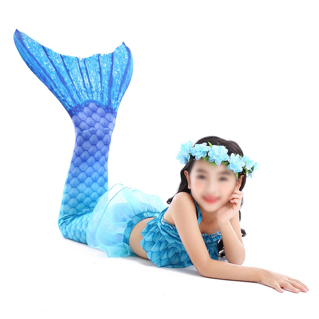 Kinder Meerjungfrau Kostüm Blau Meerjungfrau-Schwanz Badeanzug mit Monoflosse DE 