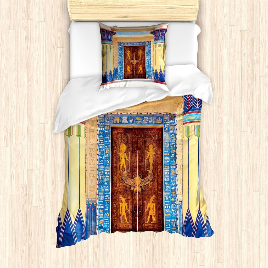 ABAKUHAUS Ägypten Bettbezug Set, Alter Ägyptischer Tempel Mit Dem Schnitzen Muster Alter Religiöser Erbe Grafik, 135 x 200 cm + 80 x 80 cm, Mehr...