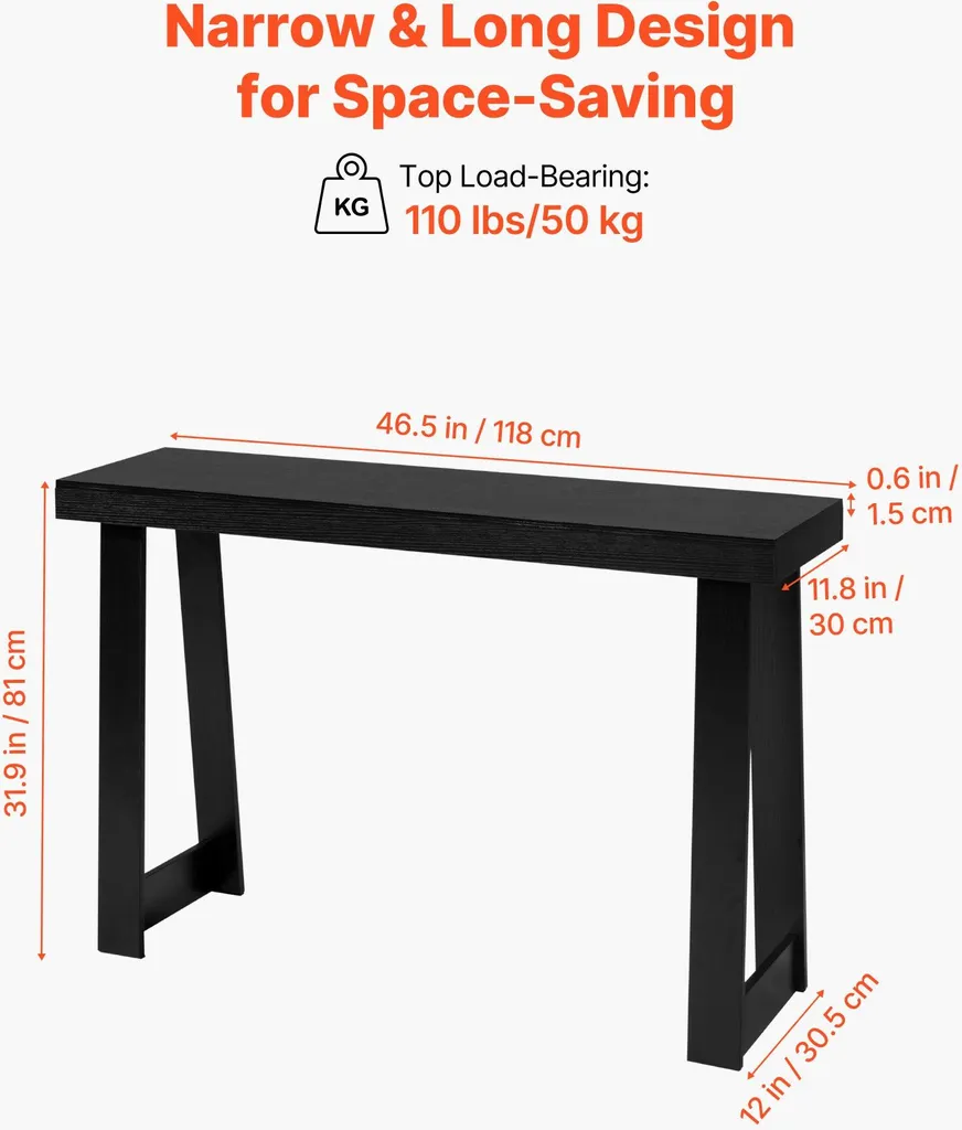 Console Étroite Noire 118 cm - Solution Gain de Place Entrée et Salon