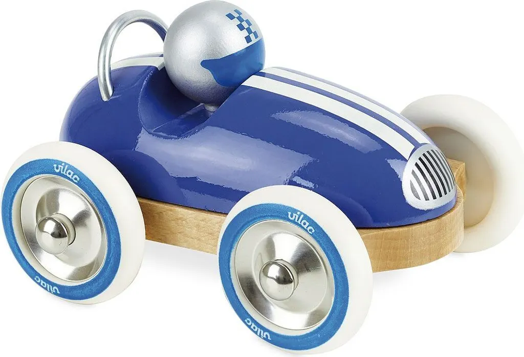 Petite voiture de course en bois bleu Vilac pour éveil et décoration