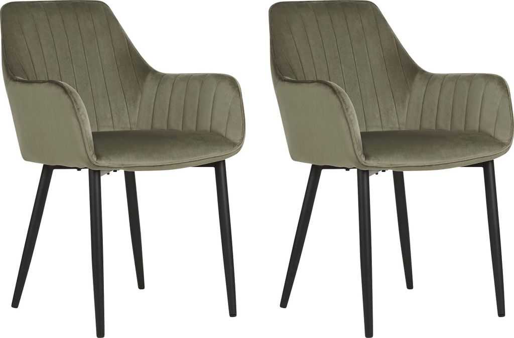 BELIANI Esszimmerstuhl 2er Set Olivgrün Samtstoff mit Schwarzen Metallbeinen Armlehnen Retro Design Polsterstuhl Wohnzimmer Esszimmer Ausstattung