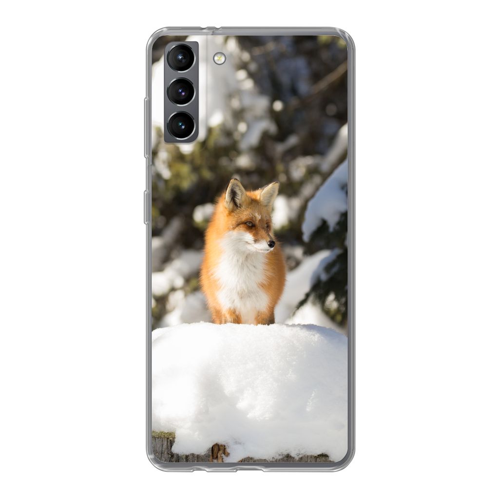 MuchoWow Handyhülle Schutzhülle Hülle für Samsung Galaxy S21 Plus Fuchs - Schnee - Baum Silikon Softcase Handy Hülle - Handy-Tasche
