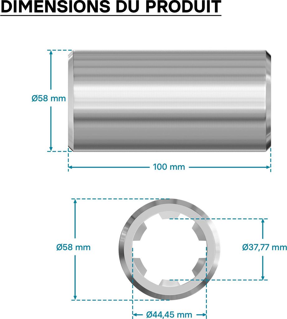 Manchon De Prise De Force Tracteur WilTec - Longueur 160 Mm - Raccord 1 3/8" 6D (côté Logement) Et 1 3/8" 21D (côté Sortie) - 7
