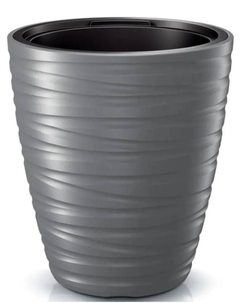 Grand pot de fleurs gris 52 cm en plastique pour terrasse et balcon