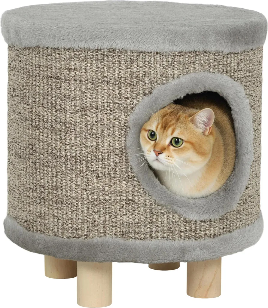 Griffoir pour chat avec niche intégrée et jouets pour protéger meubles
