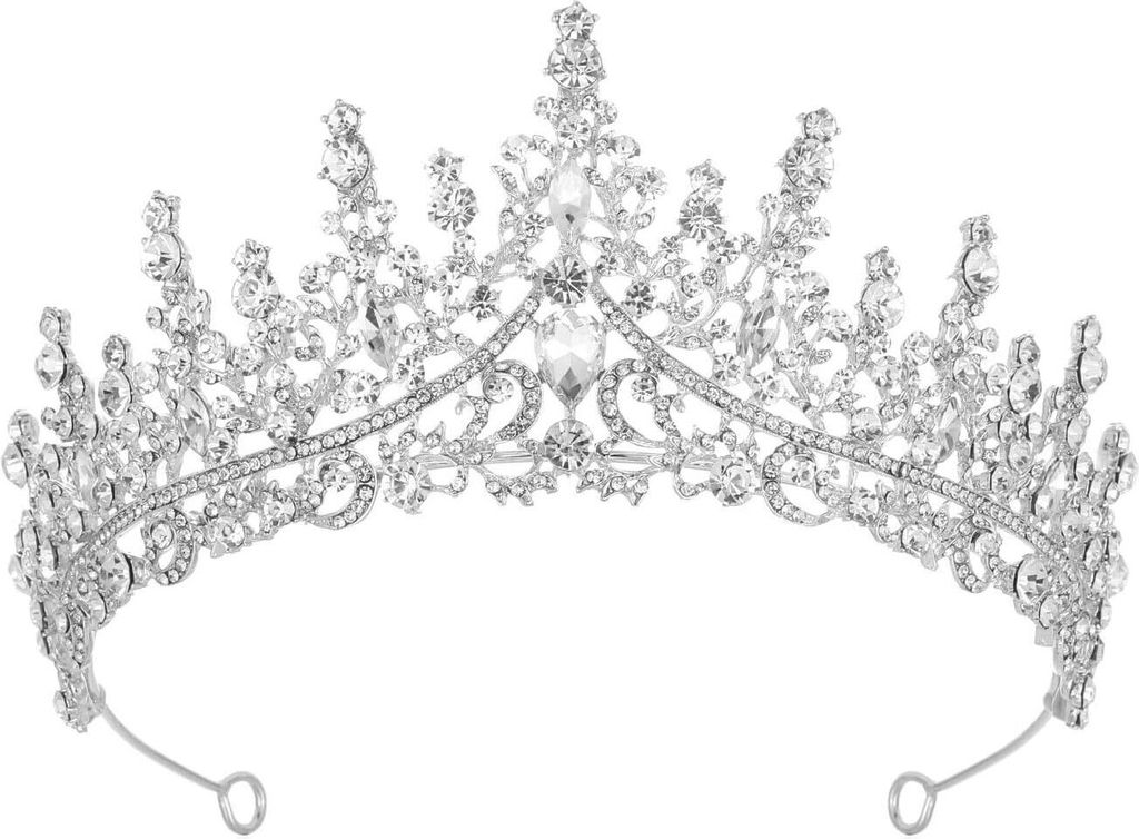 Silberne Krone, Tiara aus klarem Diamantkristall, elegantes Produktbild 