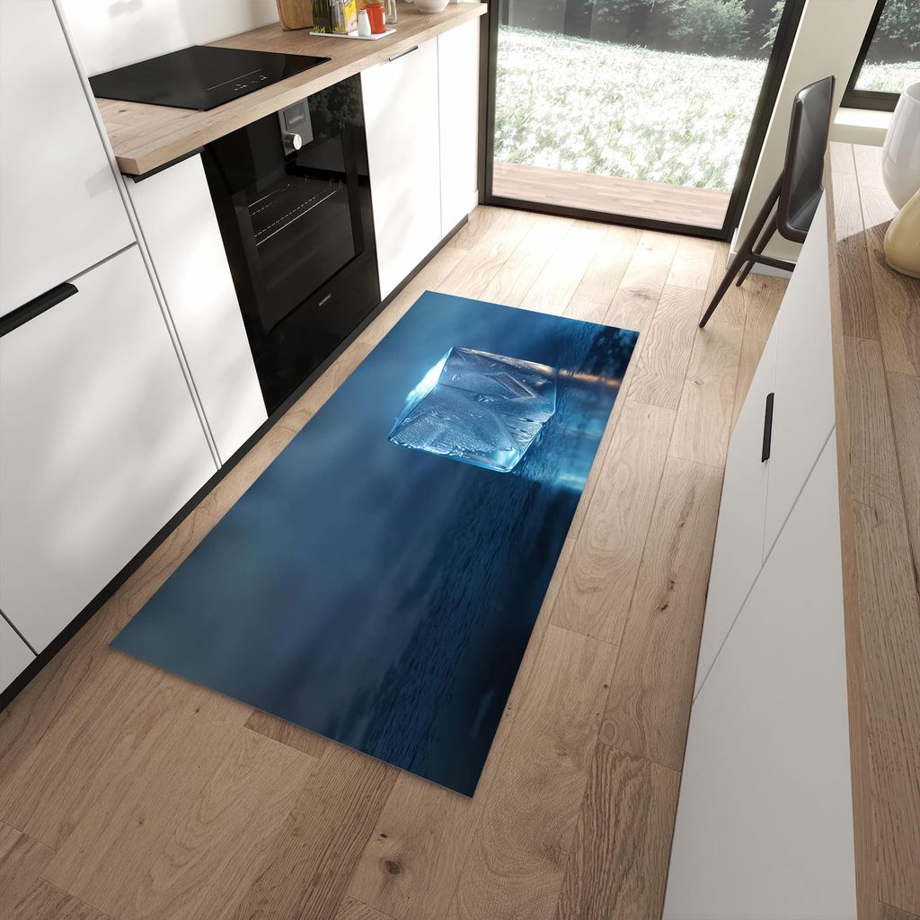 Küchenteppich 90x180cm rutschfest & abwischbar PVC Läufer - Eiswürfel