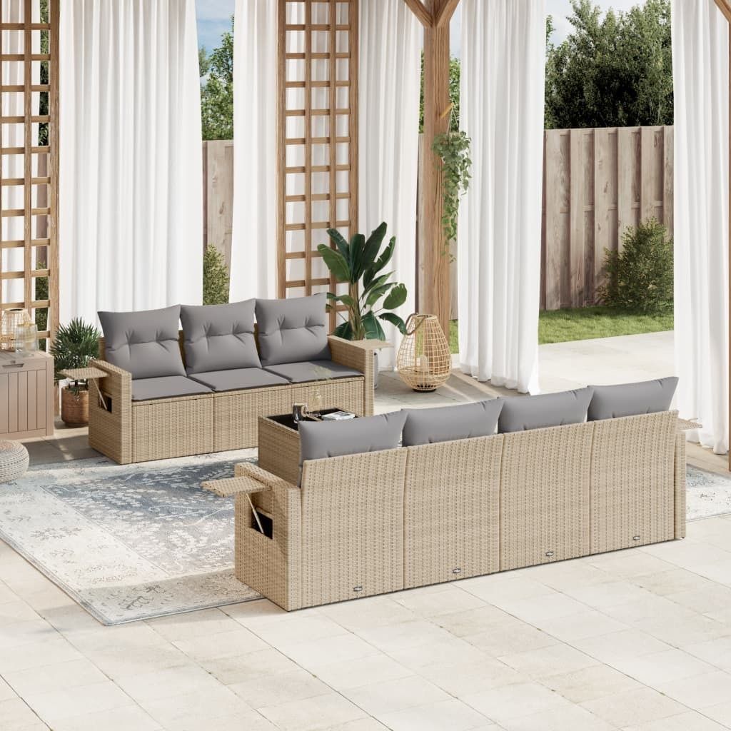 Maison Exclusive - 8-tlg. Garten-Sofagarnitur mit Kissen Beige Poly Rattan