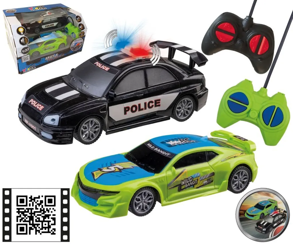 Happy People ensemble de voiture de course et police télécommandées 1:22