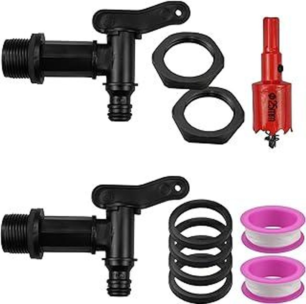 Kunststoff Auslaufhahn für Regentonne, Auslaufhahn mit Dichtung Kontermutter Regentonne Wasserhahn Adapter Zum Praktischen Einsatz Im Garten-,Indu...