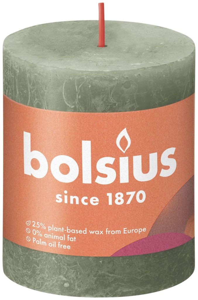 Bolsius rustikale Stumpenkerze, olivgrün, 80 × 68 mm Produktbild 