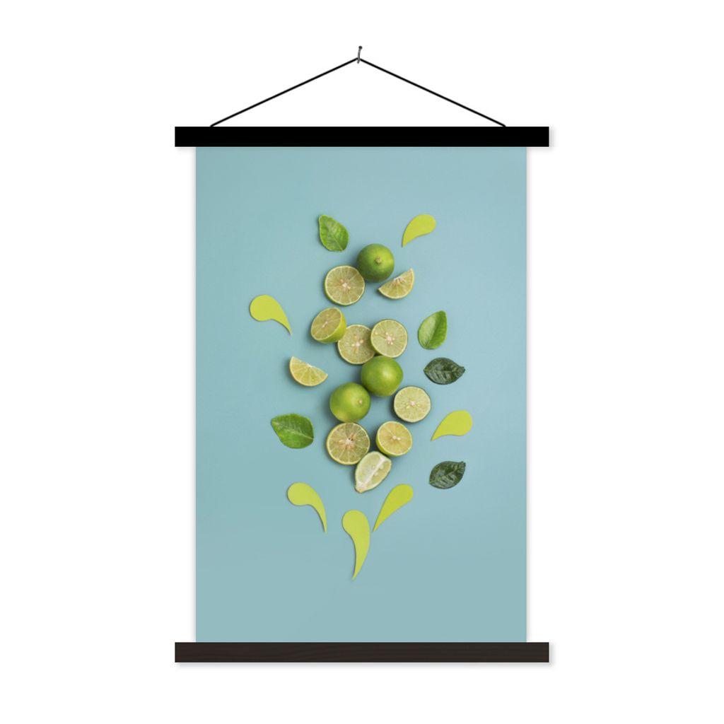 MuchoWow Textilposter Limette - Blätter - Stilleben 120x180 cm mit schwarzem Rahmen - Fotos