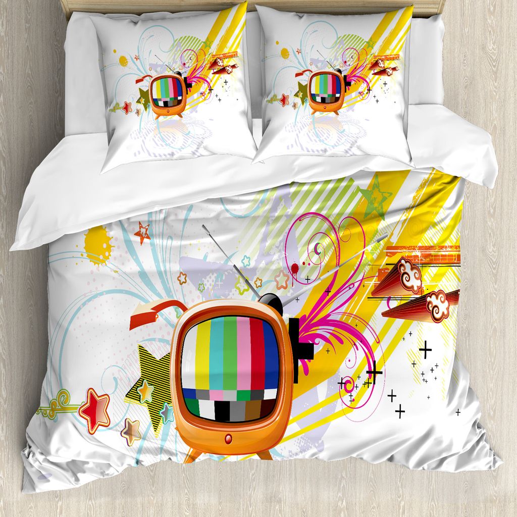 ABAKUHAUS Modern Bettbezug, Digital Media TV Kunst, Milbensicher Allergiker geeignet mit Kissenbezügen, 155 cm x 220 cm - 80 x 80 cm, Mehrfarbig