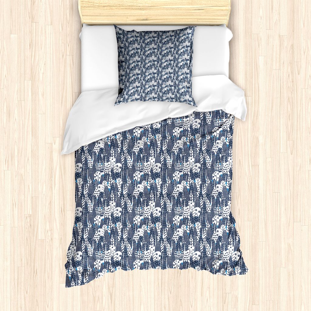 ABAKUHAUS Wald Bettbezug Set für Einzelbetten, Abstrakt Mix Bäume Muster, Milbensicher Allergiker geeignet mit Kissenbezug, 135 cm x 200 cm - 80 ...