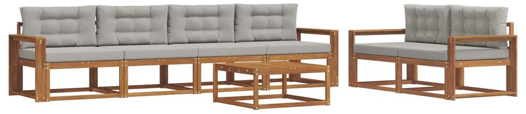 vidaXL Outdoor-Sofagarnitur mit Kissen 7 pcs Natürlich und Hellgrau