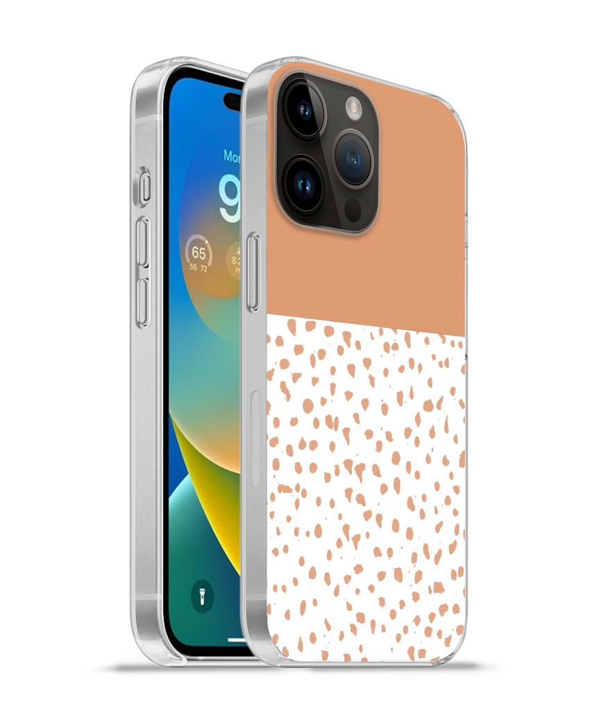 MuchoWow Handyhülle Schutzhülle Hülle für Apple iPhone 14 Pro Max Tupfen - Orange - Weiß Silikon Softcase Handy Hülle - Hardcover