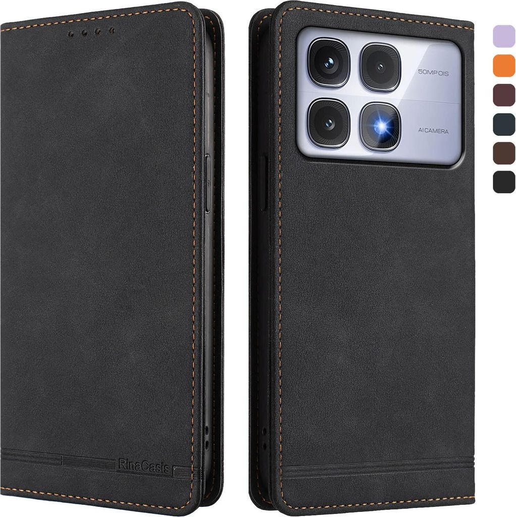 Hülle für Xiaomi Redmi K70 Ultra, Retro Kunstleder Ständer Klapphülle mit Kartenfächer und Magnetische Schwarz