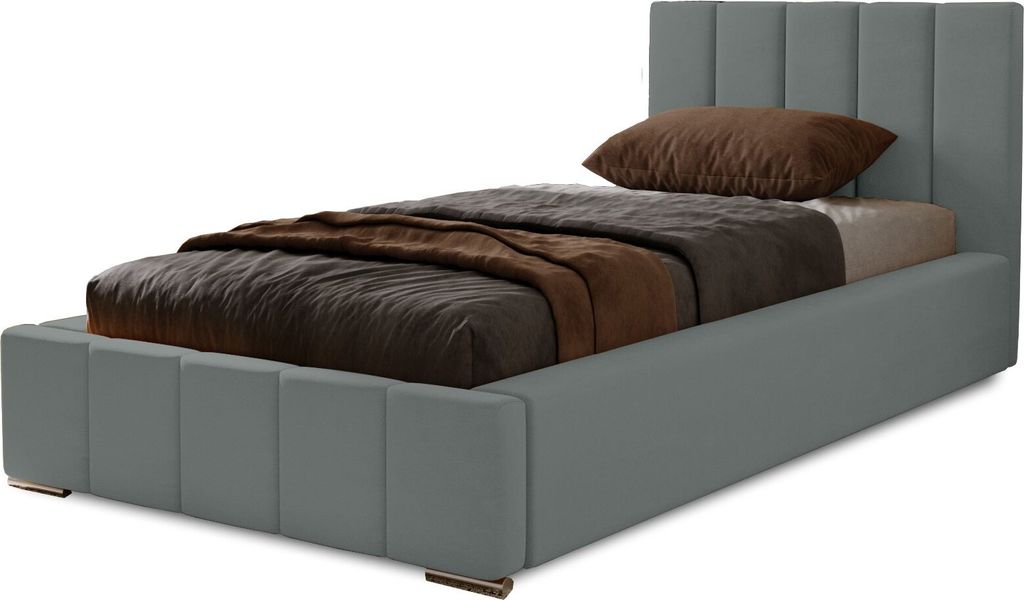 Polsterbett Nero 80x200 cm, Bett mit Kopfteil, Doppelbett mit Bettkasten und Lattenrost aus Holz, Velourstoff: Dunkelgrau