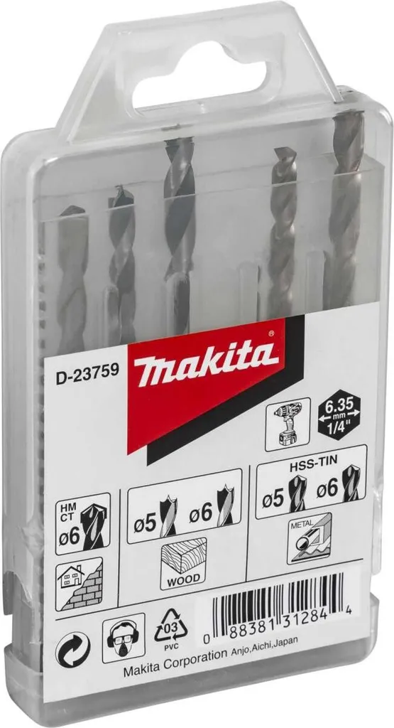 Makita D-23759 Set Punte Trapano 1/4 Hex HSS-TiN | Massima Durata