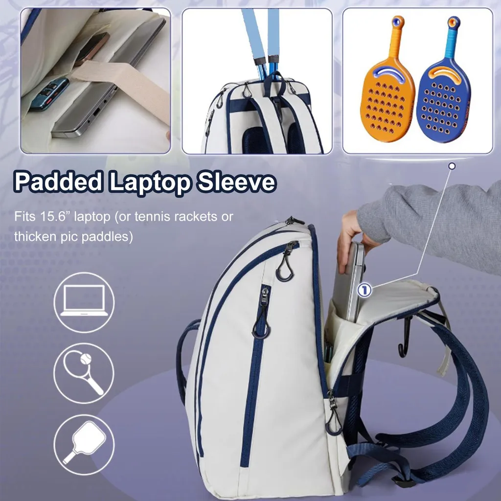 Sac à Dos de Sport Multi-Compartiments Blanc avec Rangement Chaussures - 8