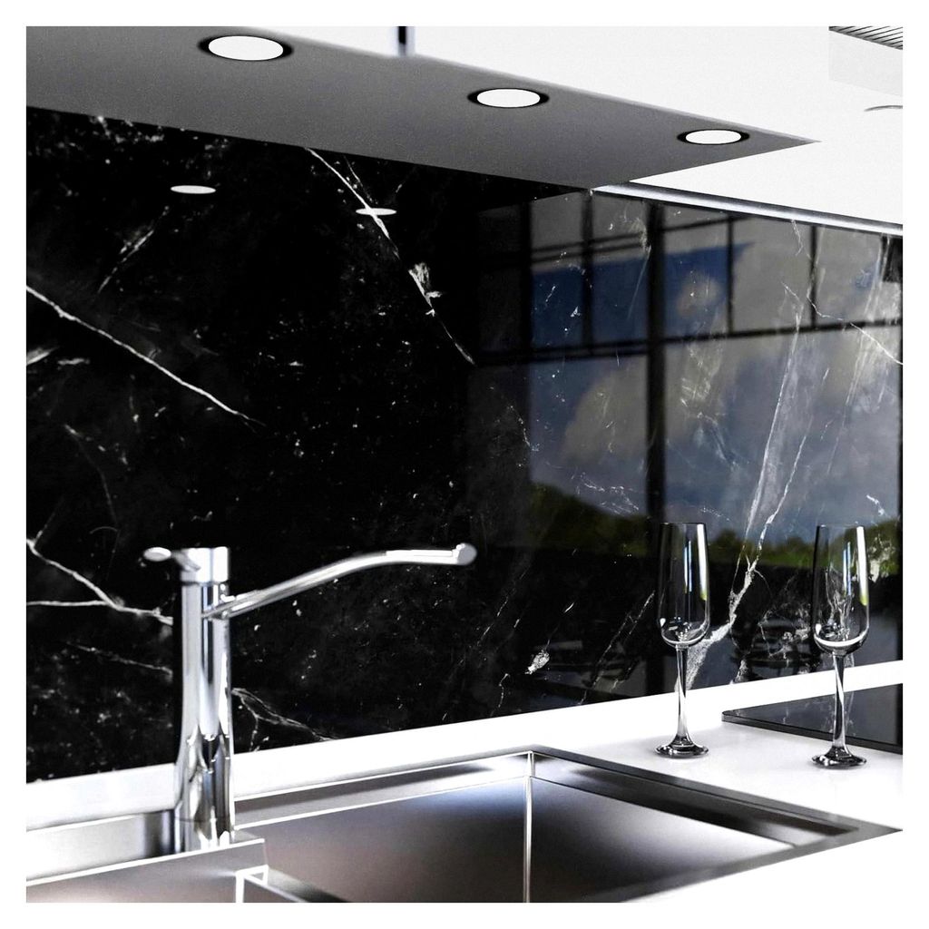 Selbstklebende Küchenrückwand - Glasoptik - Spritzschutz für die Küche - verstärkte PET-Folie - 0,8 mm - schwarzer Marmor - 60 cm x 340 cm