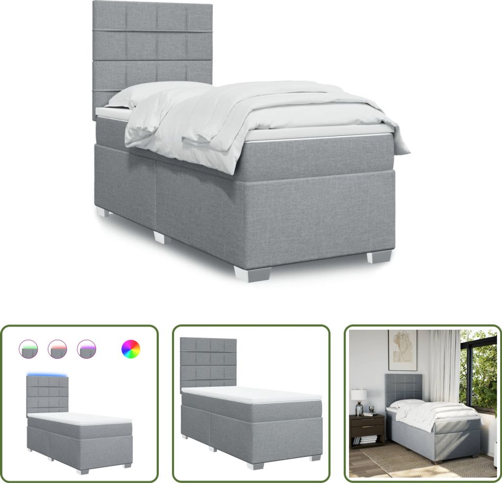 The Living Store Boxspringbett mit Matratze Hellgrau 80x200 cm Stoff