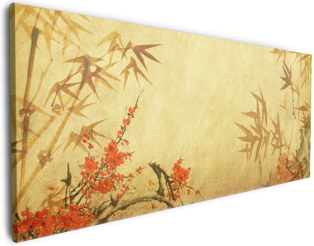 Wallario Premium Leinwandbild Herbststimmung alter Papyrus mit Herbstmotiven in Größe 80 x 200 cm
