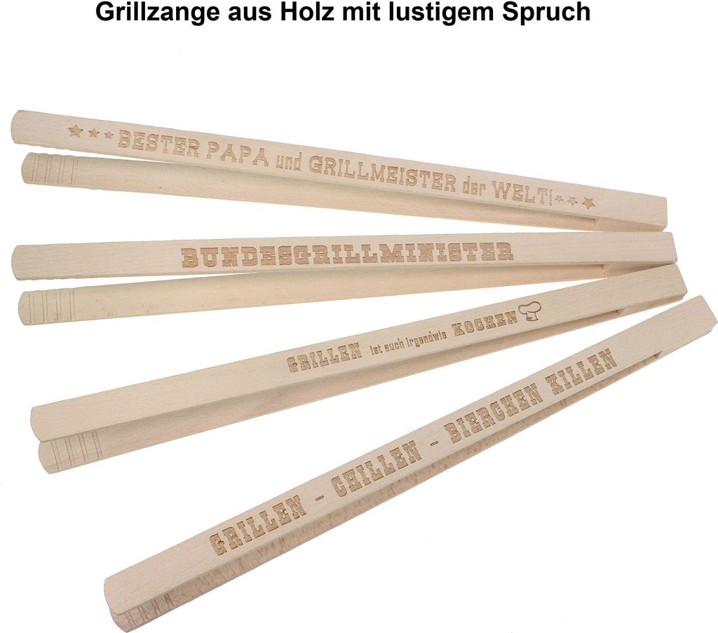Grillzange mit Spruch Holz natur 40cm Papa Grillmeister Vatertag Männergeschenk, Ausf:Bundesgrillminister