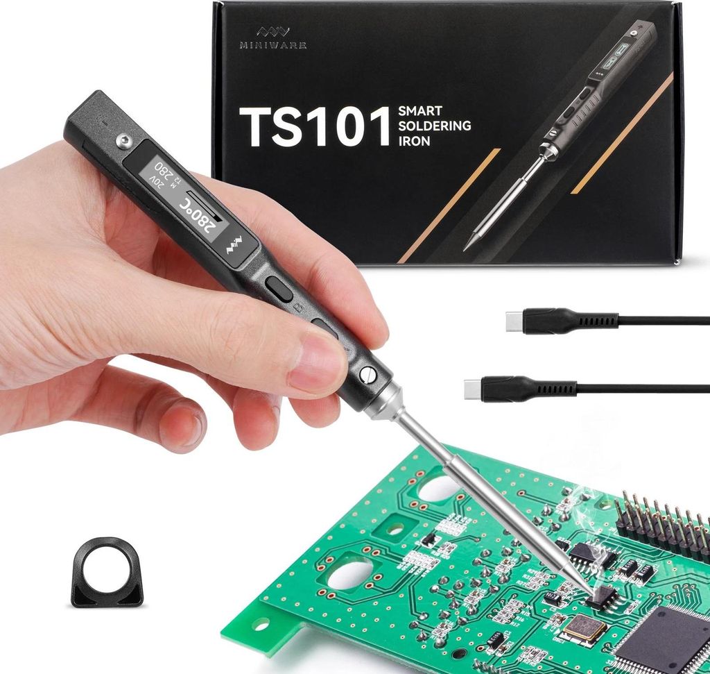 TS101 - Lötkolben / Lötstation - 65 W - Tragbar - Intelligente Temperaturregelung - LCD-Display - DC 5,5×2,5 mm - Schwarz