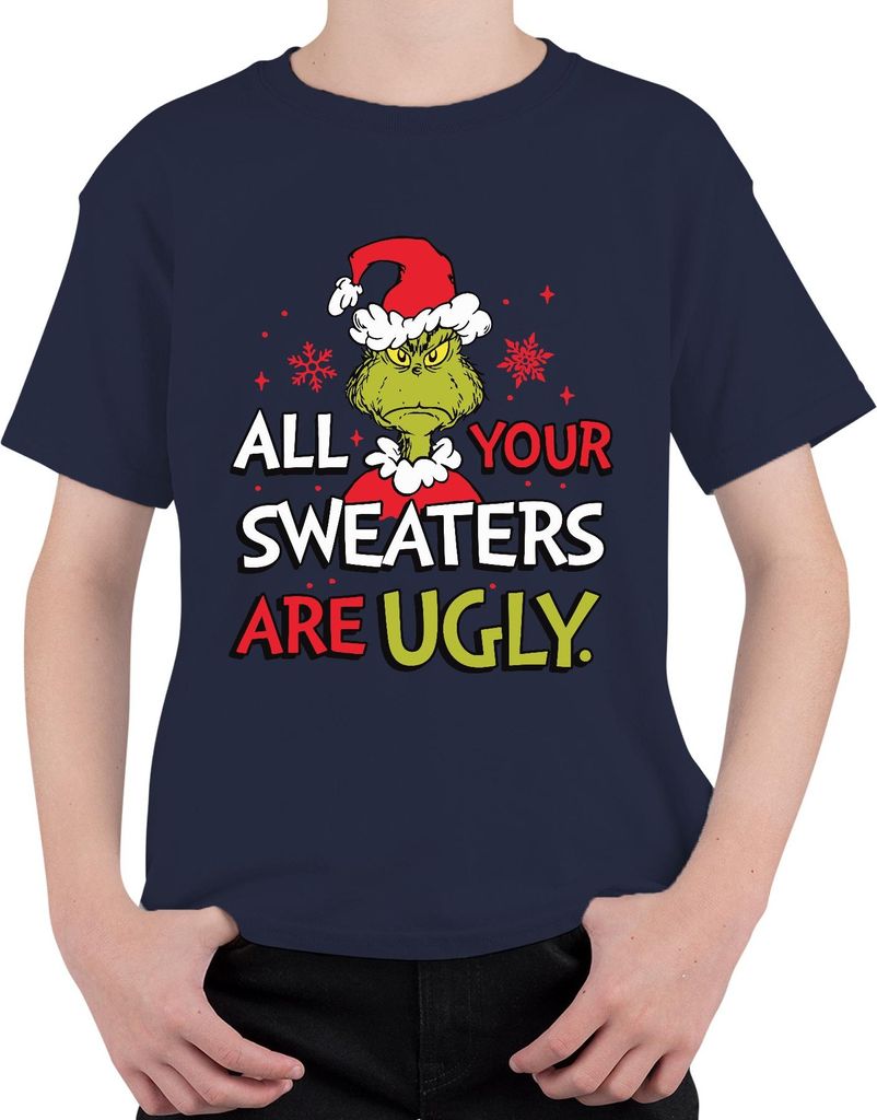 Grinch All Your Sweaters Are Ugly Weihnachten lustig Geschenk Uni Kinder T-Shirt, Navy, 128