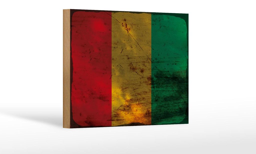 Holzschild Flagge Guinea 18x12 cm Flag of Guinea Rost Dekoration