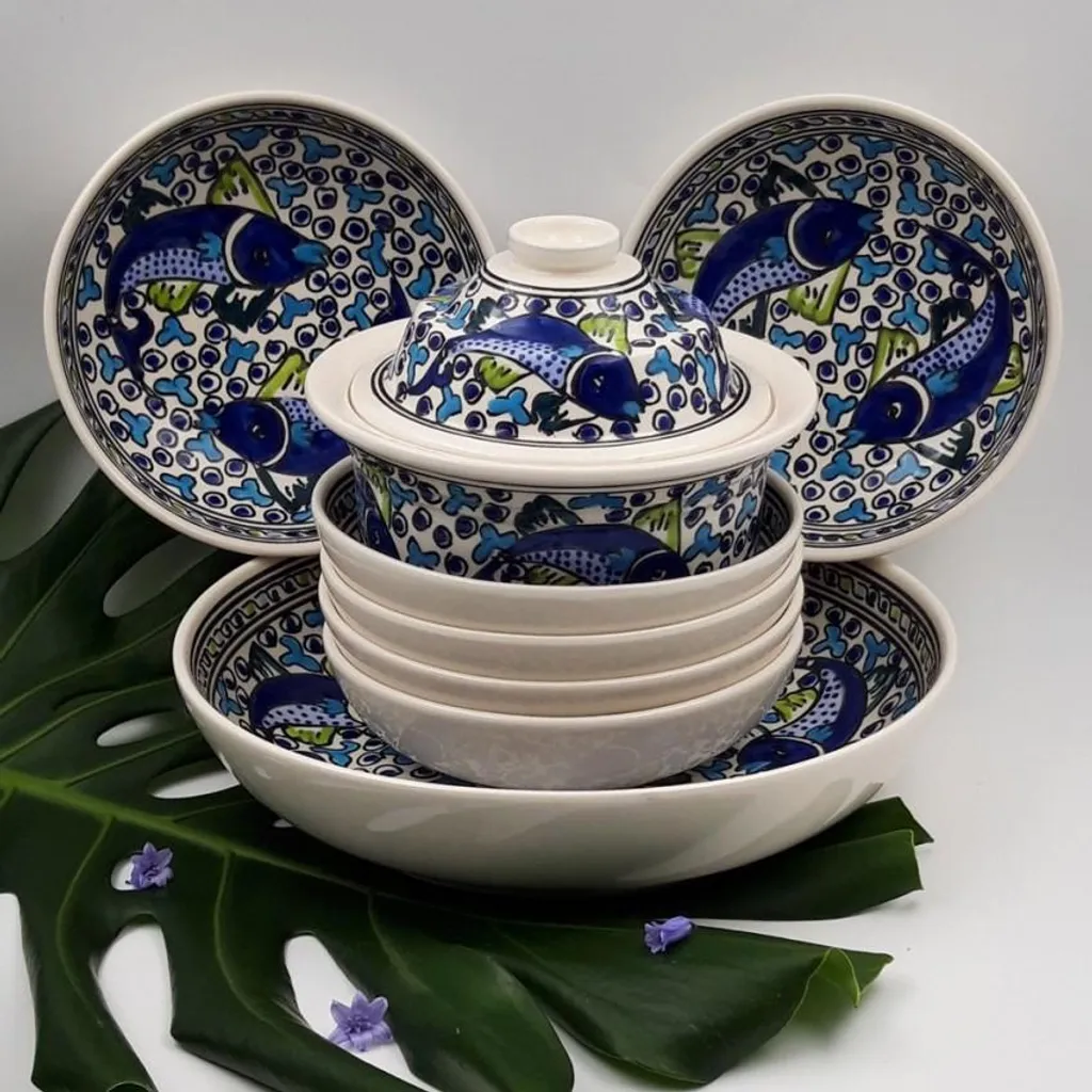 Set di couscous, piatti e ciotole, pesce azzurro - 6 persone
