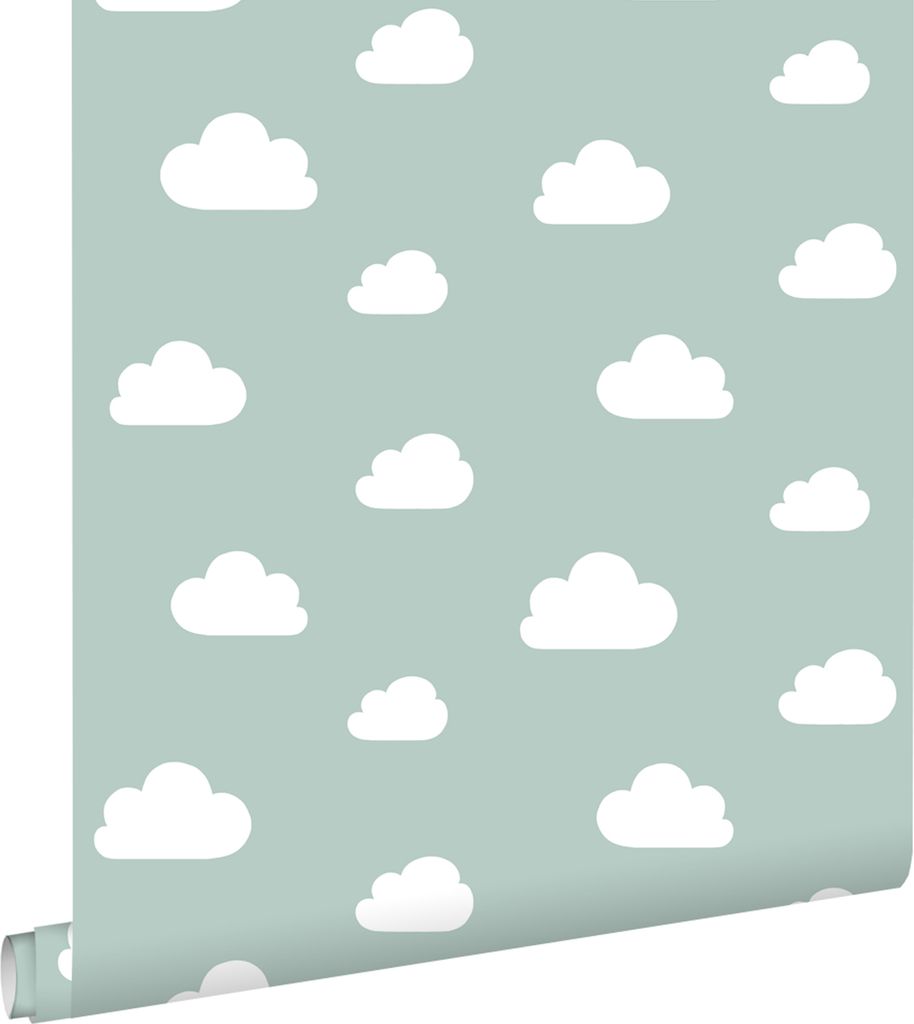 ESTAhome Tapete kleine Wolken Mintgrün 53 cm x 10.05 m