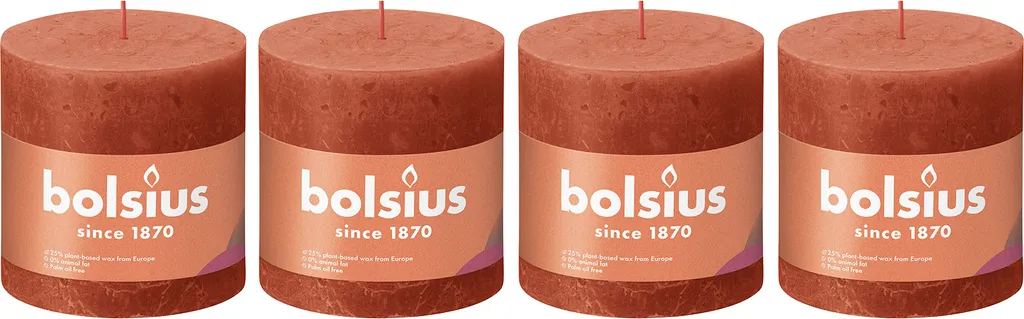 set di 4 candele a colonna - Altezza 10 cm - Diametro 10 cm - Rustico - Arancione autunnale