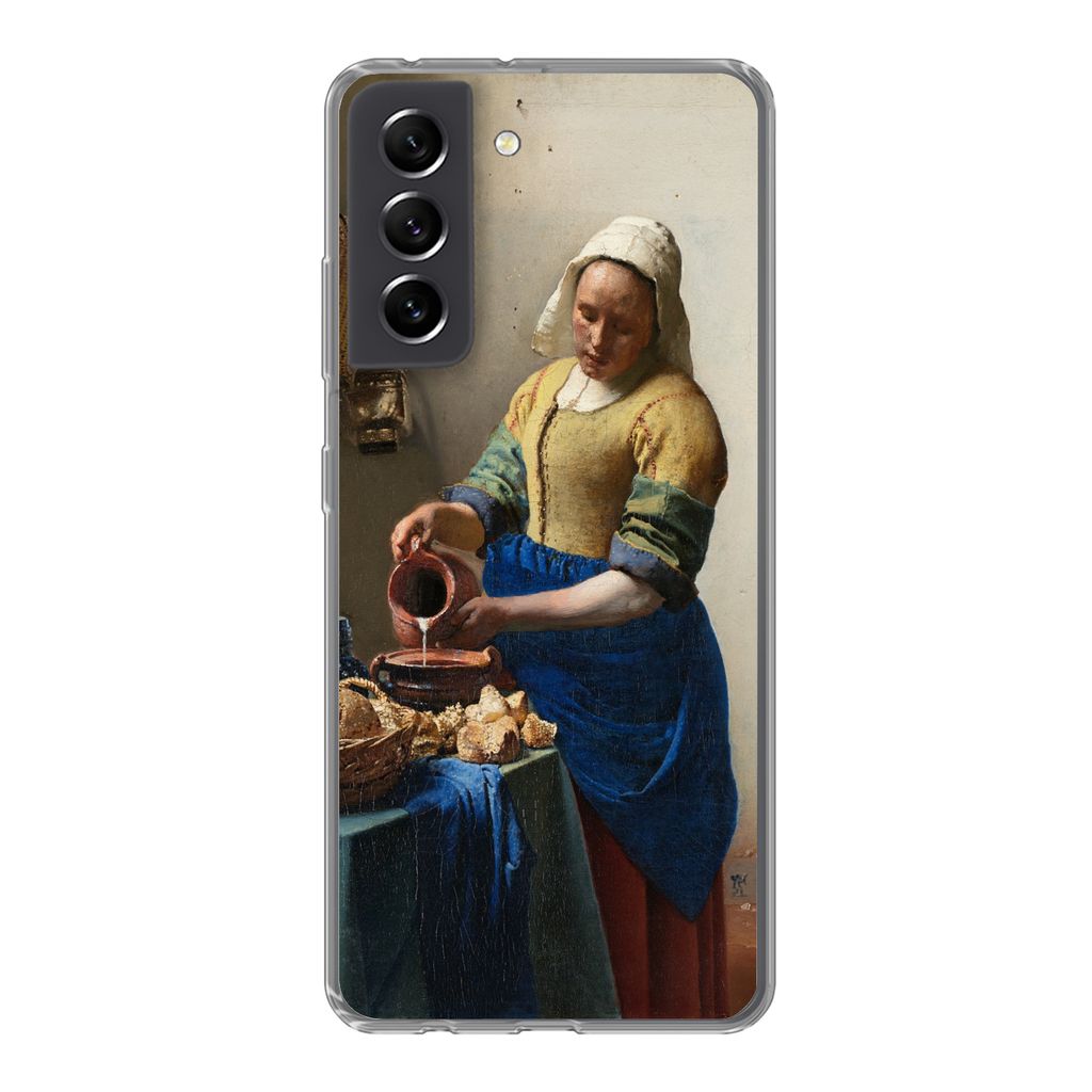 MuchoWow Handyhülle Schutzhülle Hülle für Samsung Galaxy S21 FE Das Milchmädchen - Johannes Vermeer Silikon Softcase Handy Hülle - Mobiltel...