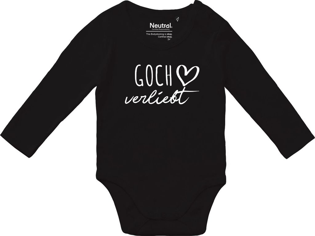 Huuraa Baby Body Goch verliebt 62 Black Baumwolle Fairtrade Langarmbody Geschenkidee