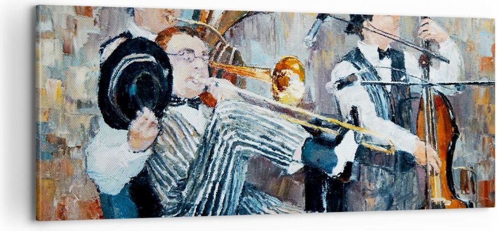 Bild auf Leinwand - Leinwandbild - Jazz Musik Musiker - 100x40cm - Wand Bild - Wanddeko - Leinwanddruck - Bilder - Kunstdruck - Wanddekoration - Le...