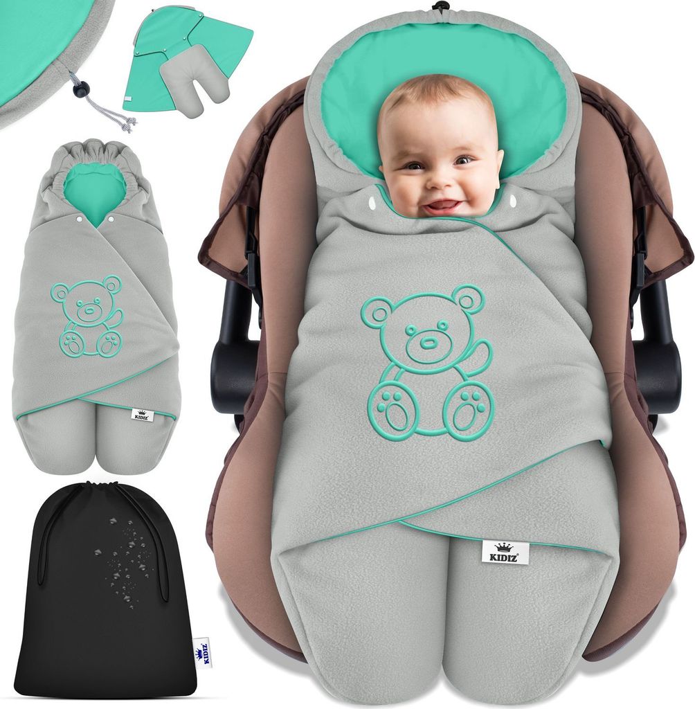 KIDIZ Baby Einschlagdecke Babyschale Winter Herbst Babydecke mit Kapuze & Tasche Universal Fußsack kompatibel mit Maxi-Cosi, Römer, Buggy, Kind...