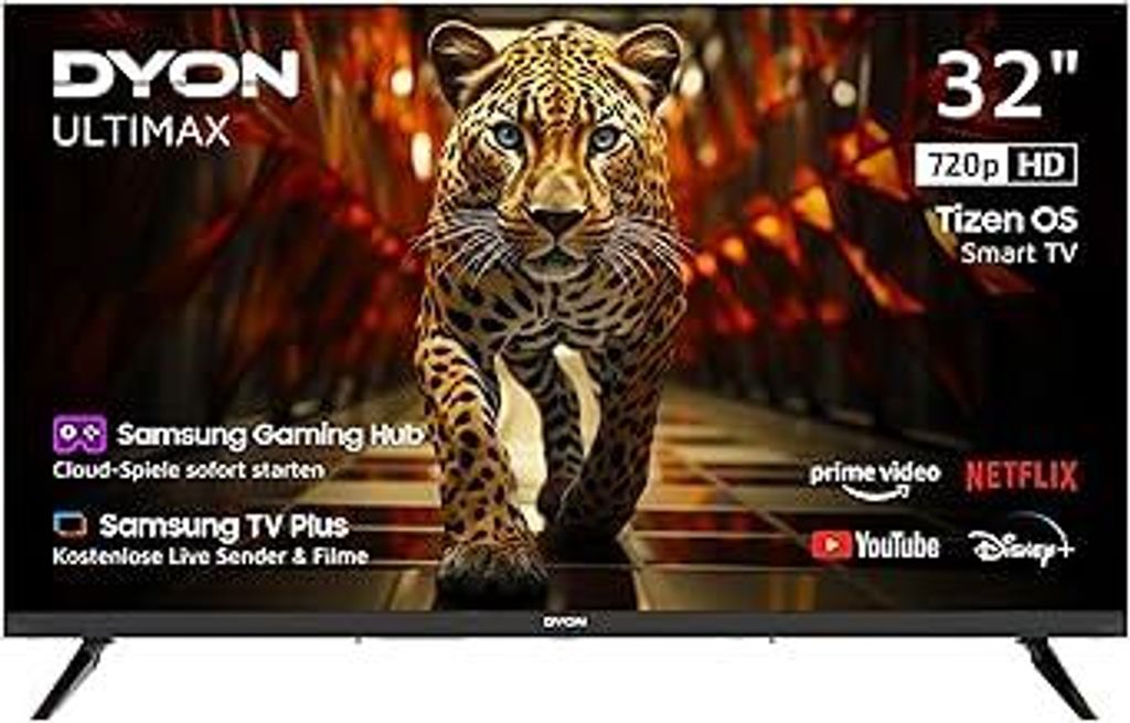 DYON ULTIMAX 32H-TI-W - 32 Zoll (80 cm) HD Smart TV mit Samsung Tizen OS, Triple Tuner (DVB-C/-S2/-T2), Samsung Smart Hub, Prime Video, Netflix, Di...