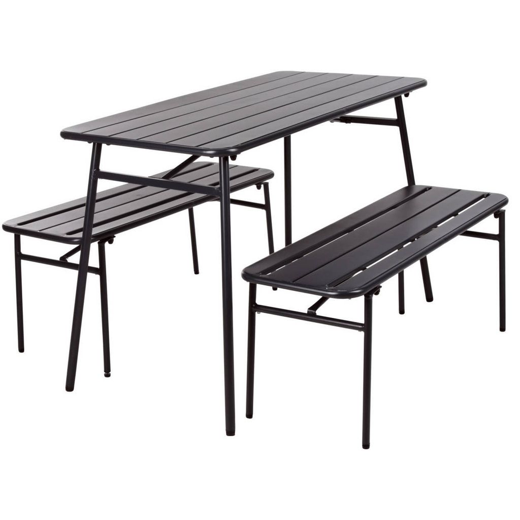 ProGarden 3-tlg. Gartentisch- und Bank-Set Stahl Grau Produktbild 