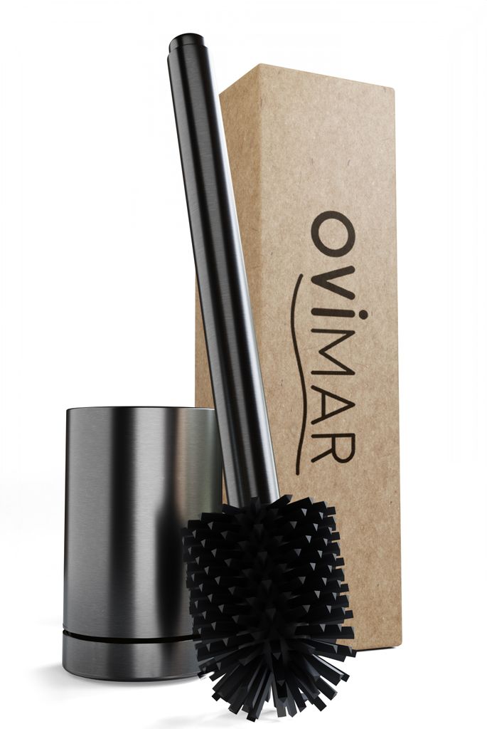 ovimar Toilettenbürste Snohetta Gunmetal | Silikon Klobürste | Belüftungsfunktion | frei stehend | Edelstahl WC Bürstenkopf | mit Tank für Rei...