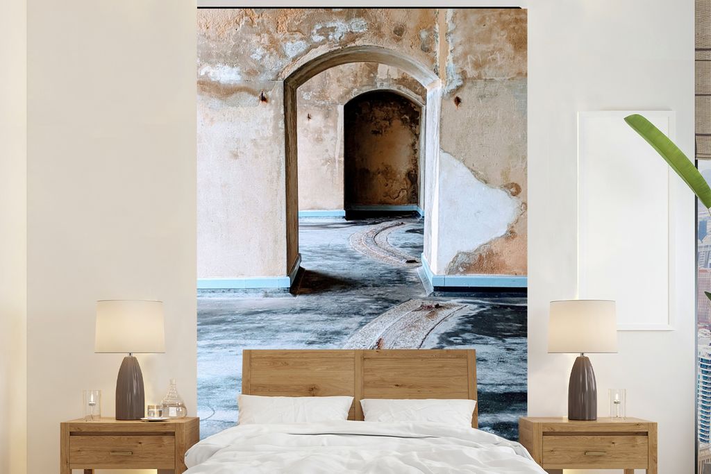 MuchoWow Fototapete für Wohnzimmer oder Schlafzimmer Wandtapete Vinyl Motivtapete Tor - Architektur - Stein - Gebäude - 145x220 cm - Wanddekora...