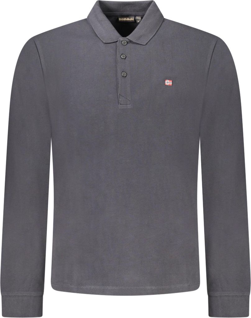 Herren Langarm-Polo in Schwarz mit Stickerei und 3 Knöpfen