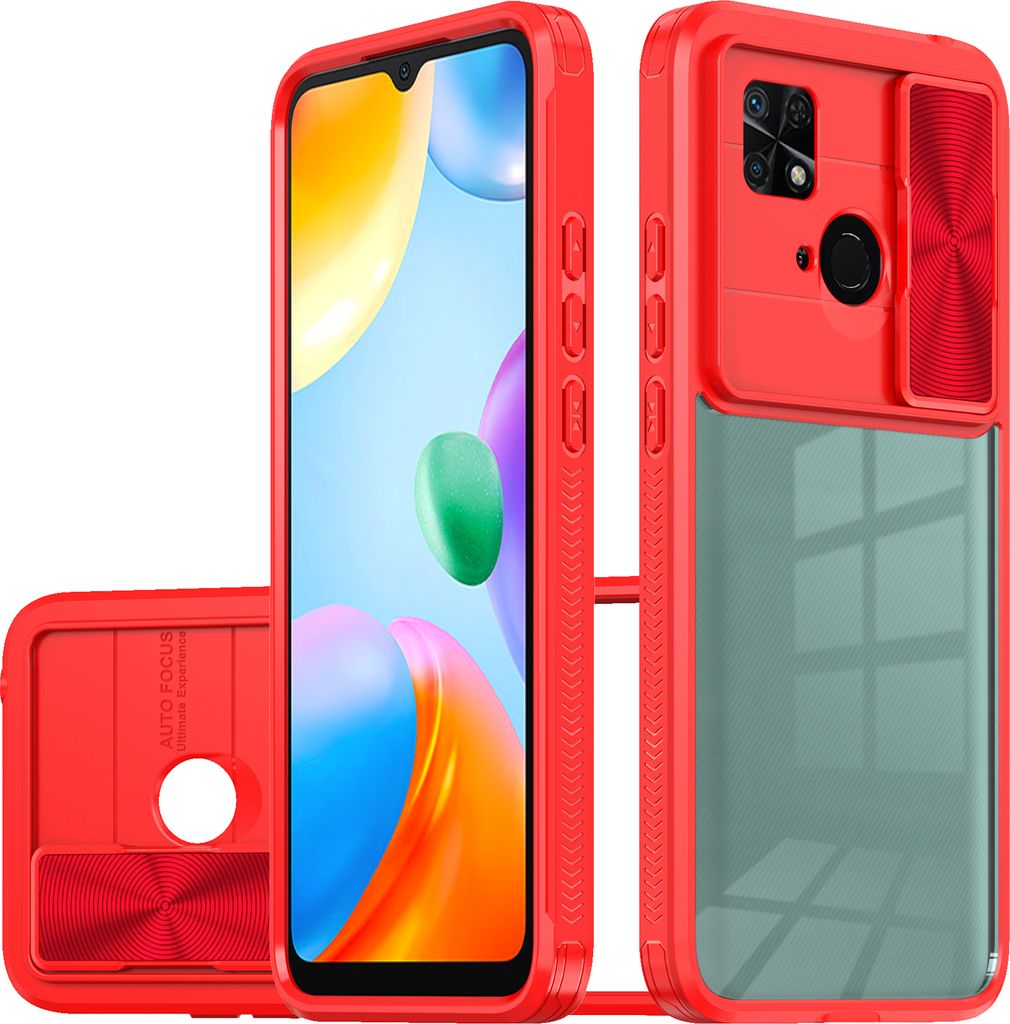 Redmi 10C Hülle, TPU Bumper mit mit Schiebe Kamera Schutz Klar Schutzhülle für Xiaomi Redmi 10C Rot