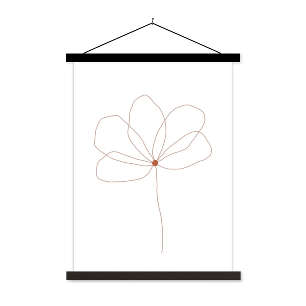 MuchoWow Textilposter Blume - Strichzeichnung - Natur 60x80 cm mit schwarzem Rahmen - Plakathalter