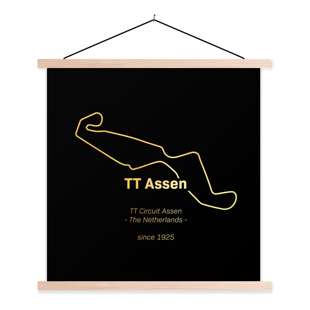 MuchoWow Textilposter TT Assen - Gold - Niederlande 60x60 cm mit holzfarbenen Rahmen - Wanddekoration