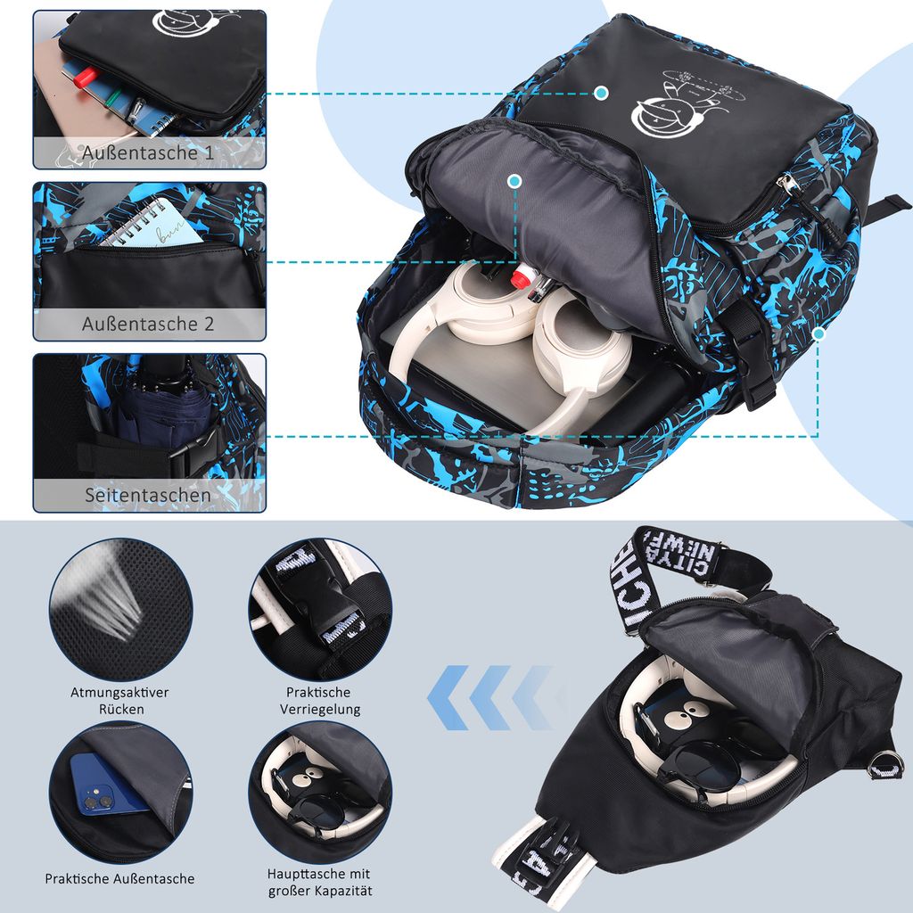 Mofut Schulrucksäcke 2 Stück, Rucksack Jungen Schulrucksack Produktbild 7