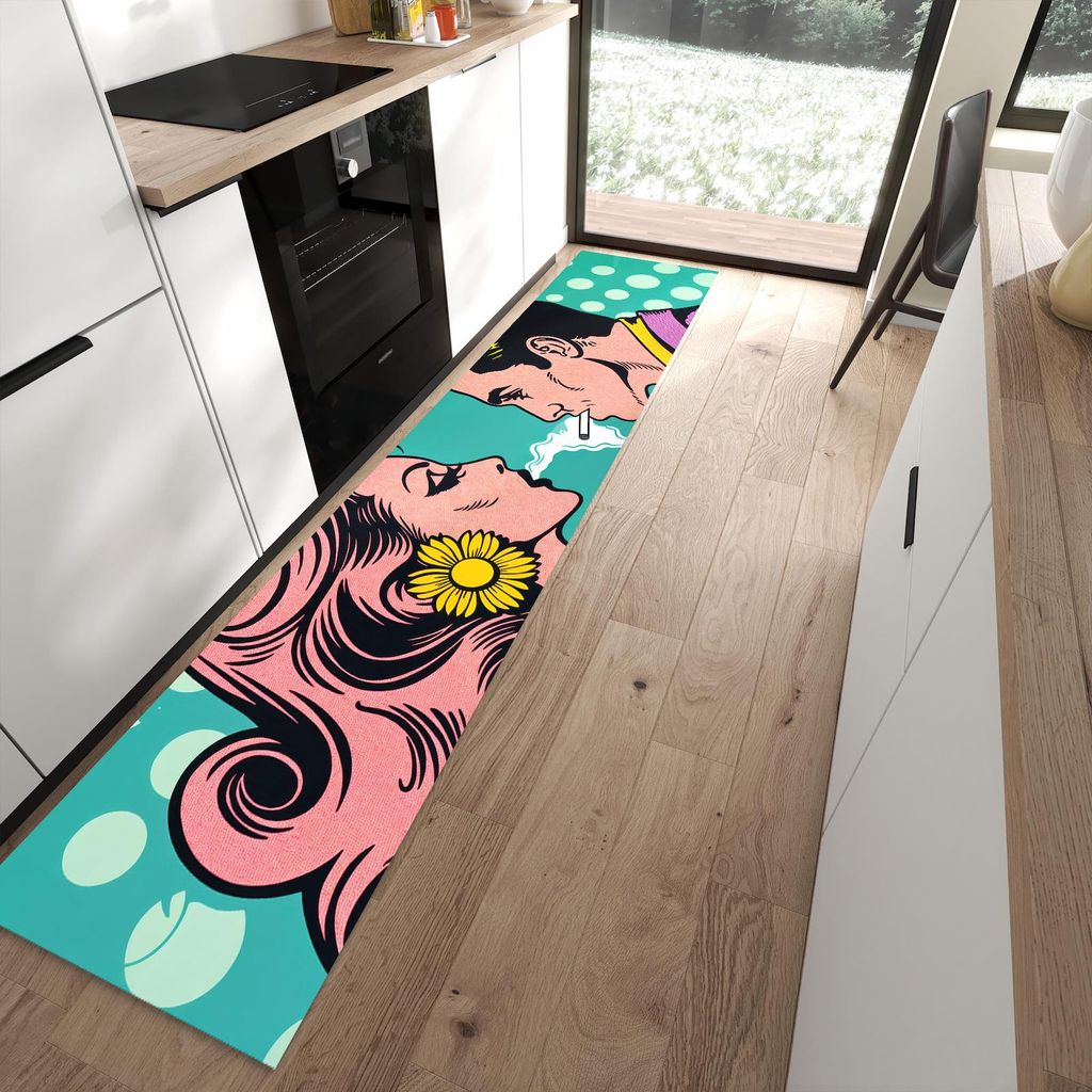 Küchenteppich 60x300cm rutschfest & abwischbar PVC Läufer - Retro Pop Art Duo